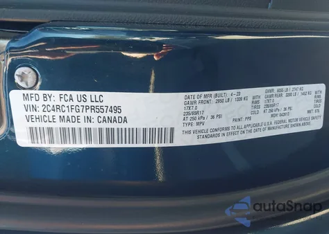 2023 Chrysler Pacifica Touring z USA, uszkodzony, nr VIN 2C4RC1FG7PR557495